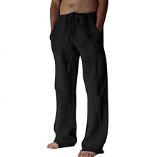 Detalle de Litthing Men Linen Trousers - Lightweight Linen-Cotton Jogging Bottoms with Pockets