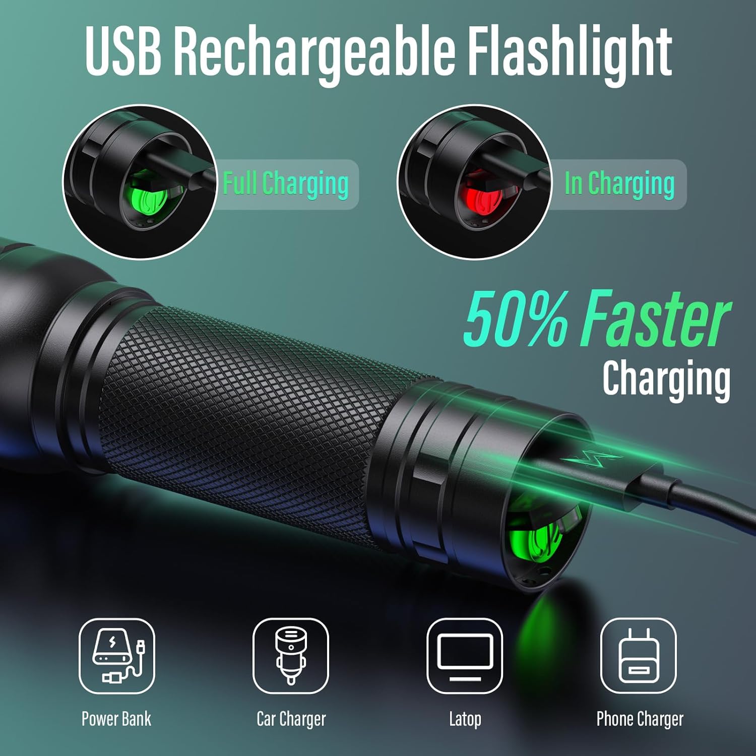 Detalle 2 de GEARLITE Taschenlampe LED Aufladbar – 2000 Lumen, kompakt, IP65, USB‑C Aufladung