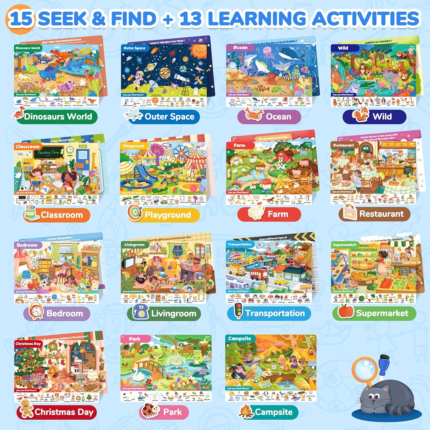 Detalle 2 de JoyCat Seek & Find Game Book 15 themes