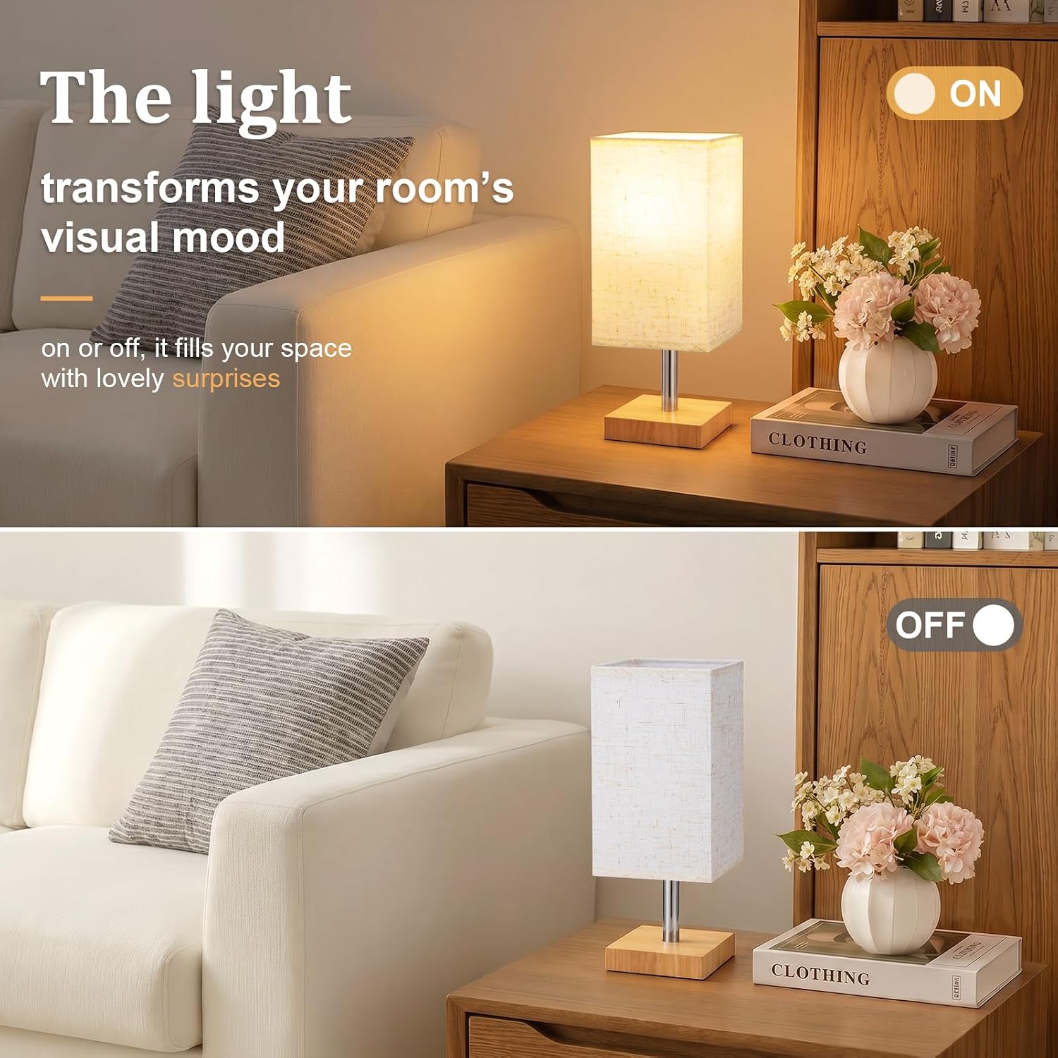 Thumbnail 6 de PreeOtti Bedside Lamps – Small Linen Touch Lamp with 3‑Step Dimming (UK Plug)