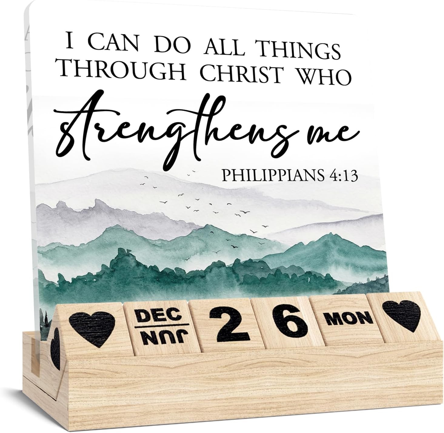Detalle de Ythuil Inspirational Acrylic Desk Calendar with Wooden Base, 4.2" x 4.2