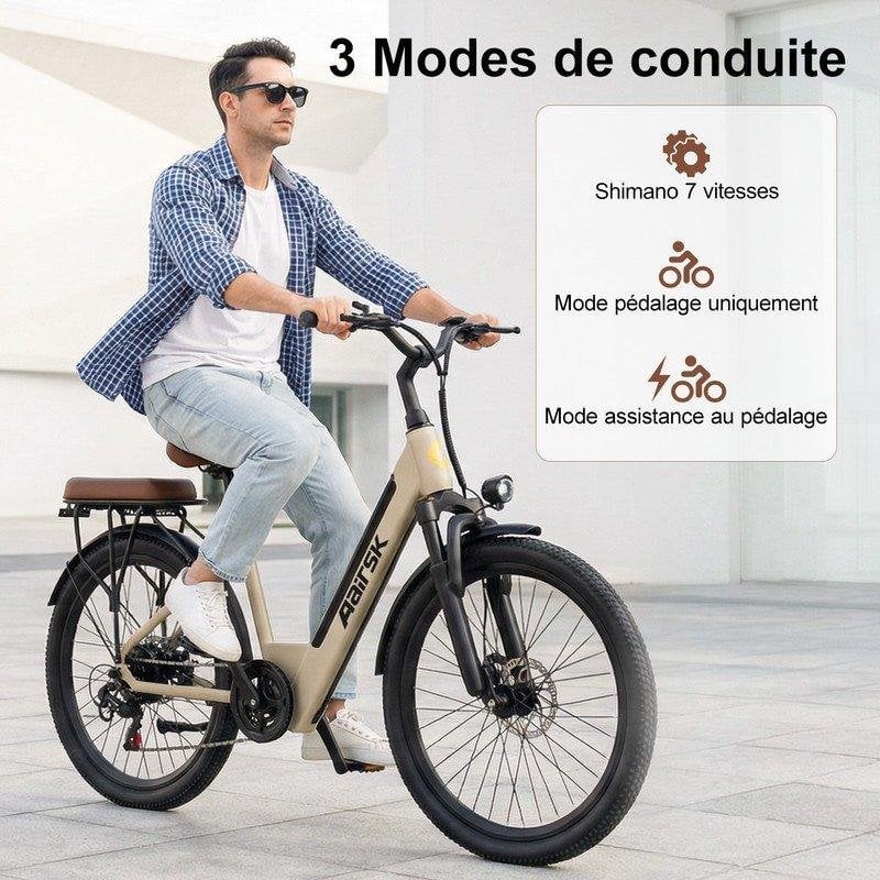 Detalle de Bicicleta eléctrica urbana Aairsk Velo 26" | Batería amovible 36V 13Ah, 250W