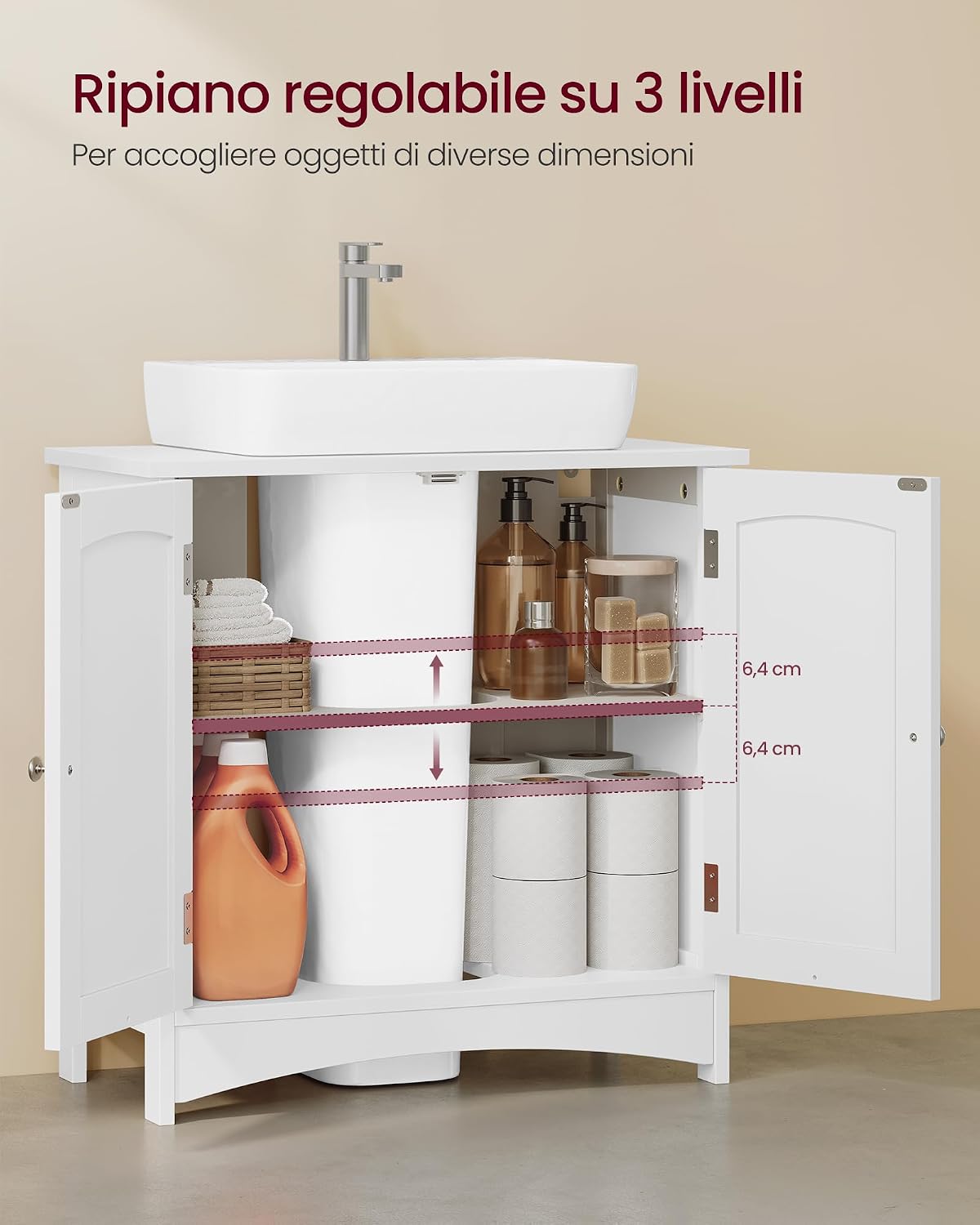 Thumbnail 3 de VASAGLE Mobile Sottolavabo con 2 Ante – 30 x 60 x 60 cm, Bianco Nuvola BBC100WH01