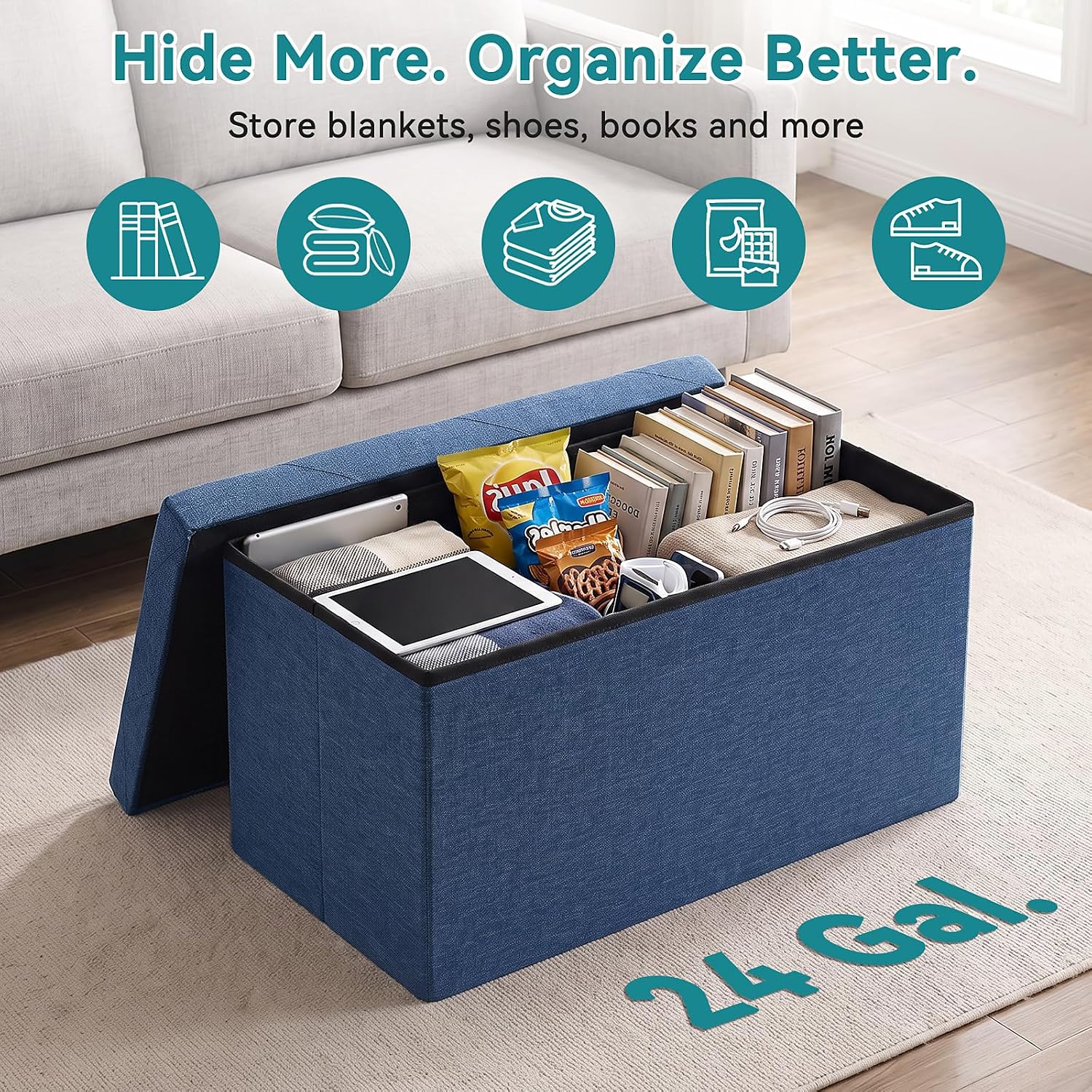 Detalle de OLIXIS Folding Storage Ottoman Bench, 30-Inch