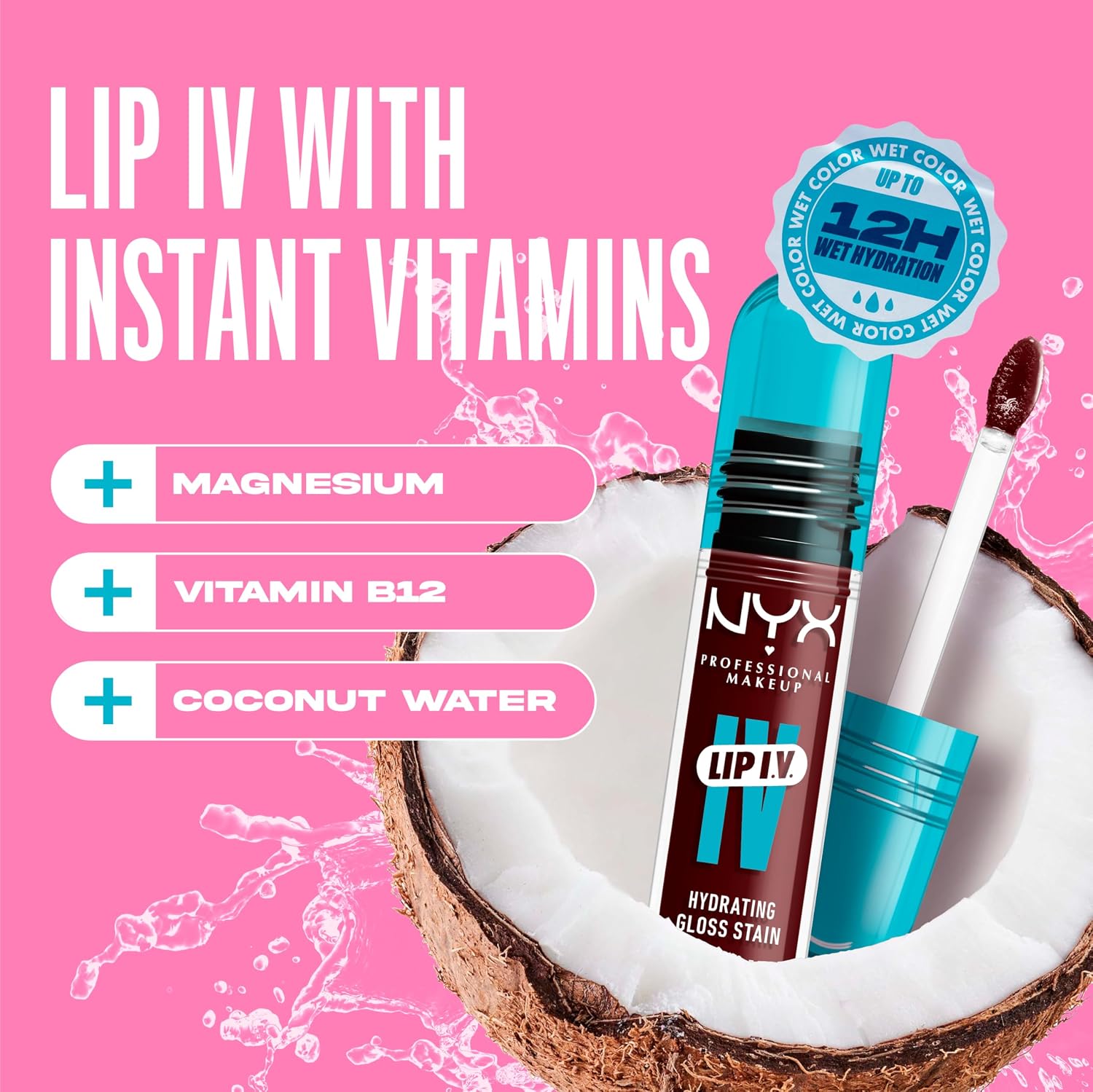 Detalle de NYX Professional Makeup Lip IV Hydrating Gloss Stain „Water ’Bout Wine?“ – Lipgloss & Lip Stain 2-in-1
