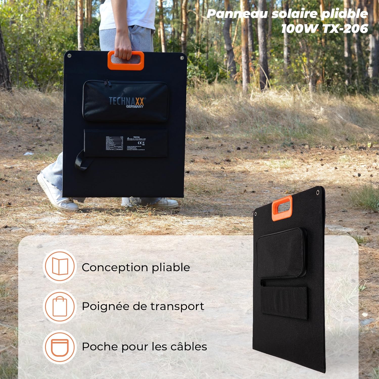 Thumbnail 3 de Technaxx TX-206 — panneau solaire pliable 100W monocristallin pour stations électriques (USB-A/USB-C/XT60/MC4/Anderson)