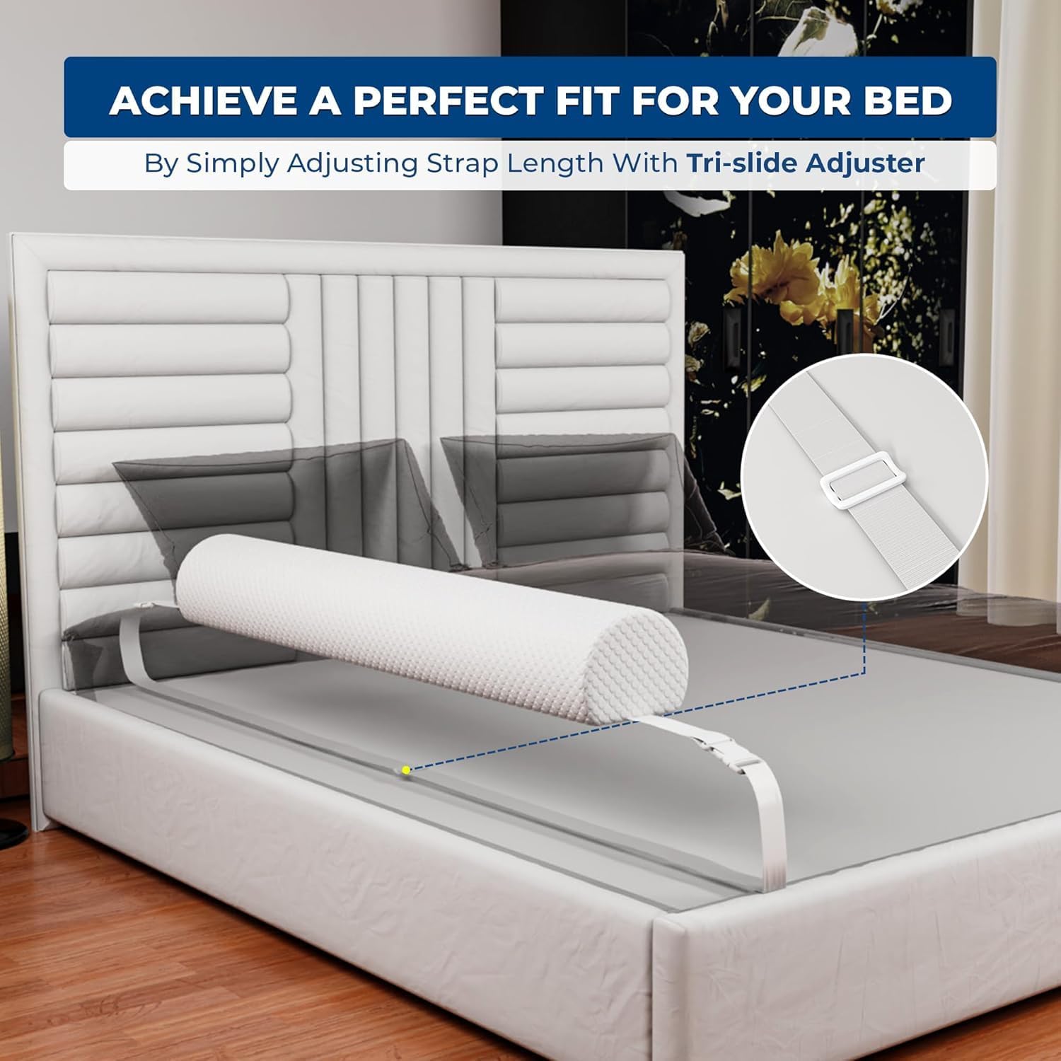 Detalle de Peekabi Premium Bed Bumper for Toddlers with Adjustable Straps — portable travel bed rail for full size, twin, queen & king