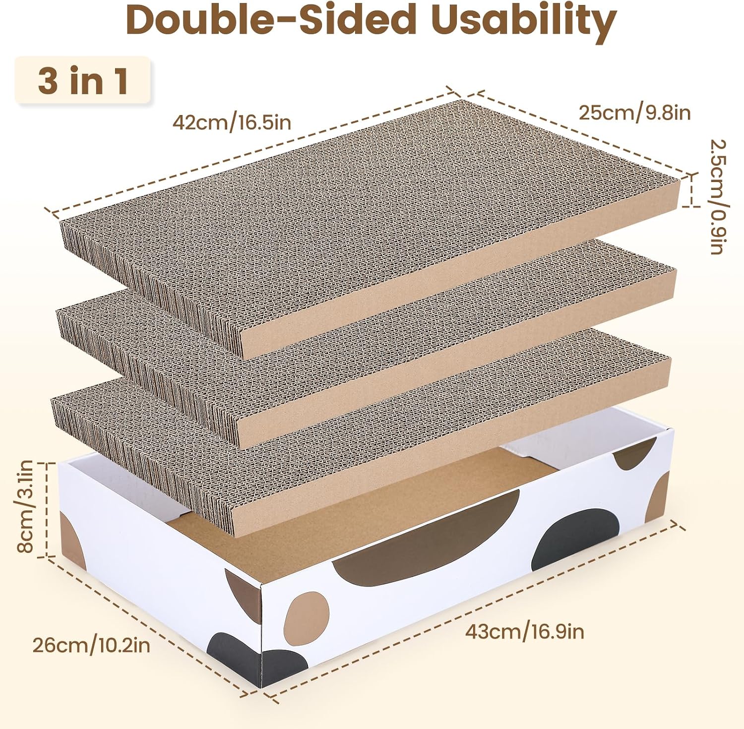 Detalle 2 de PETTOM Katzen-Kratzbretter aus Karton – 3er-Pack, 43 × 26 cm (je 42 × 25 × 2,5 cm) + kostenloses Katzenminze