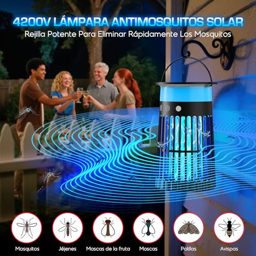 Detalle 2 de Dnenellr Lámpara Antimosquitos Solar de Exterior: Protección 3 en 1 para Jardín, Terraza y Balcón