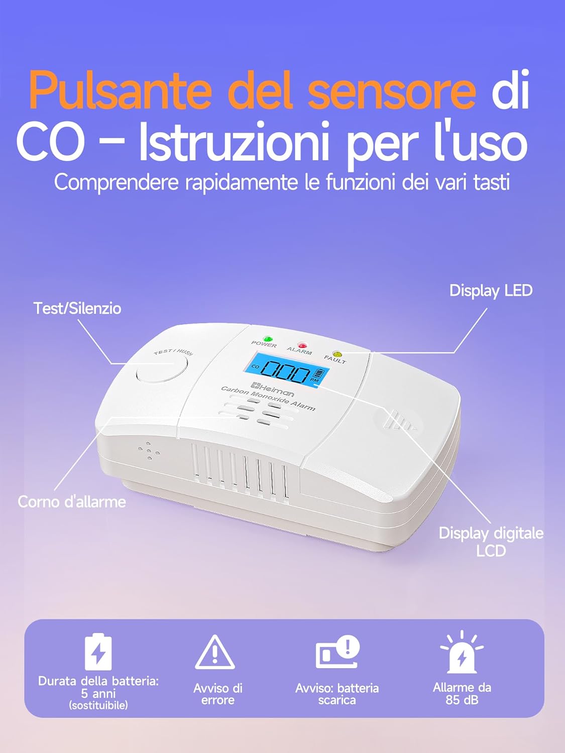 Thumbnail 4 de Heiman HM-722ESY Rilevatore di Monossido di Carbonio con Display LCD: affidabile protezione fino a 10 anni