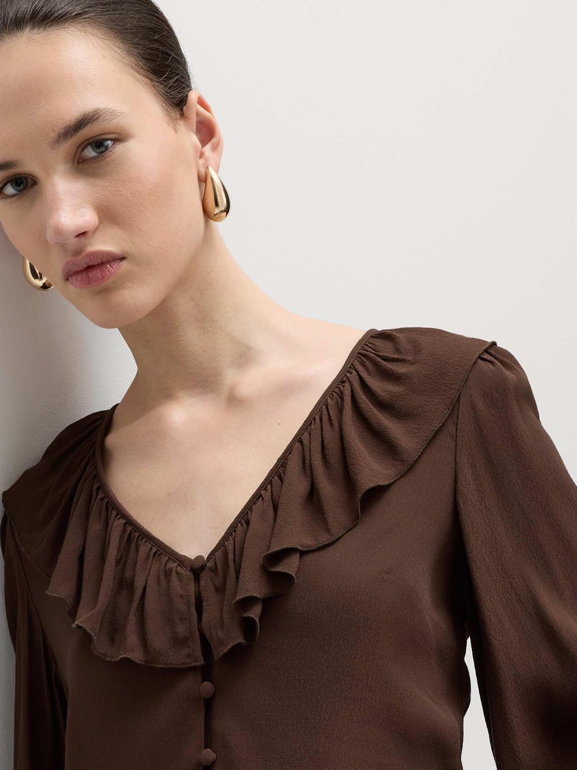 Thumbnail 4 de Marks & Spencer B0H6RP321M damesblouse met ruches, V-hals en normale pasvorm