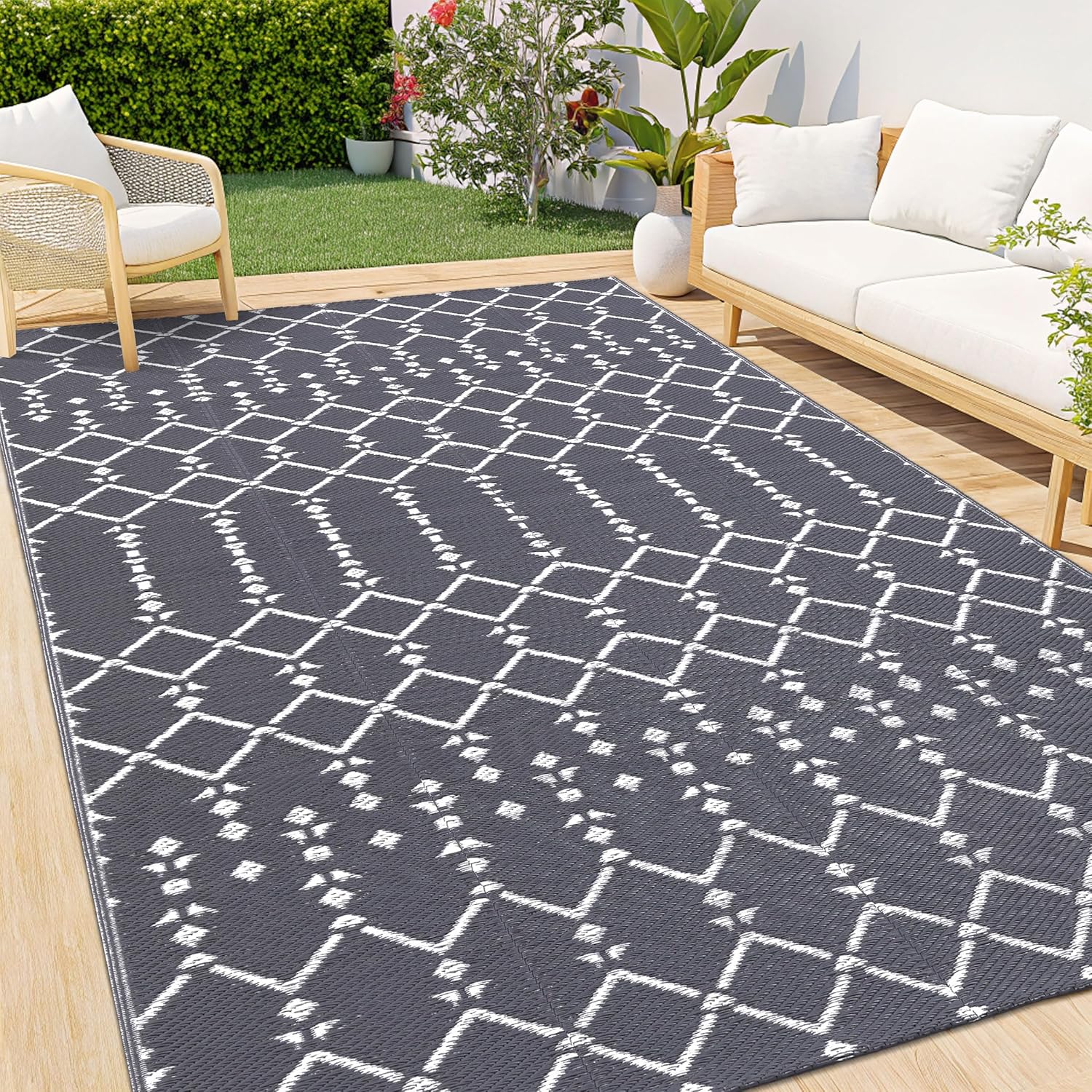 Detalle de Homaxy Tapis d'extérieur résistant aux intempéries 270 x 360 cm — Réversible, imperméable et facile à entretenir