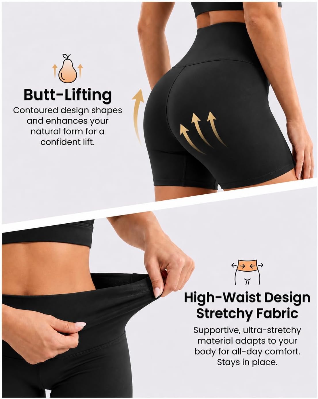 Detalle de Yolix 3-Pack Women’s 8" Biker Shorts with High Waist Tummy Control (Black)