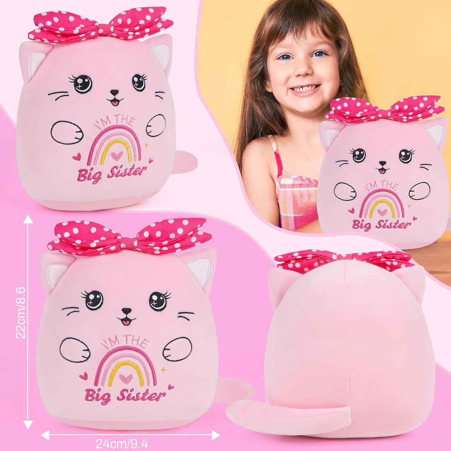 Thumbnail 1 de CozDazz Big Sister Cat Stuffed Animal – 8 Inch Pink Bow Cat Plush