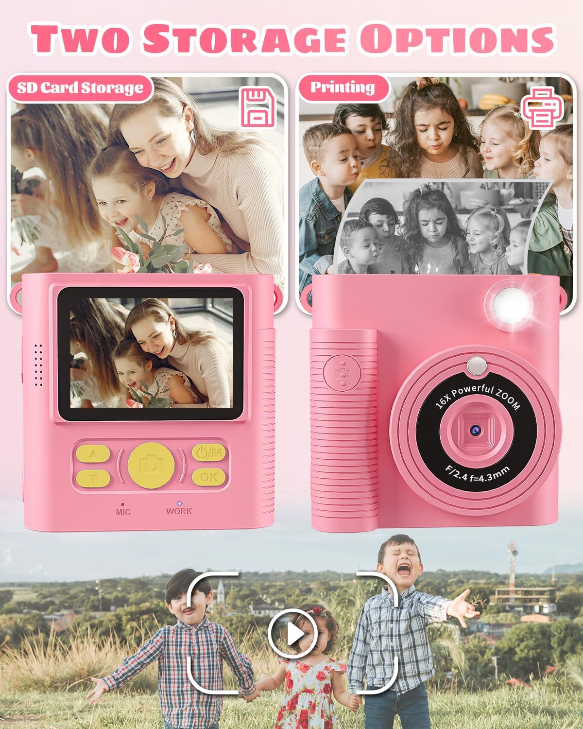 Thumbnail 1 de CKATE Kids Camera Instant Print 1080P with 32GB