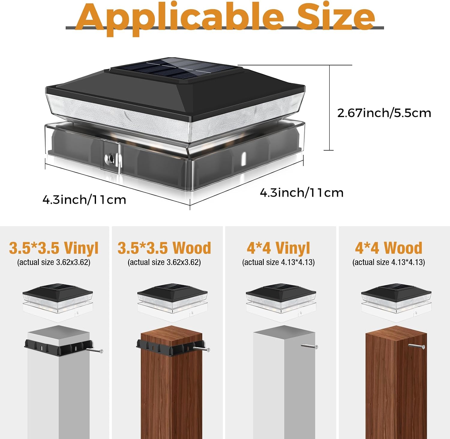 Detalle de vighep 4x4 Solar Post Cap Lights, 14-Pack, 2 Colour Modes, 3.5x3.5 and 4x4 Fit