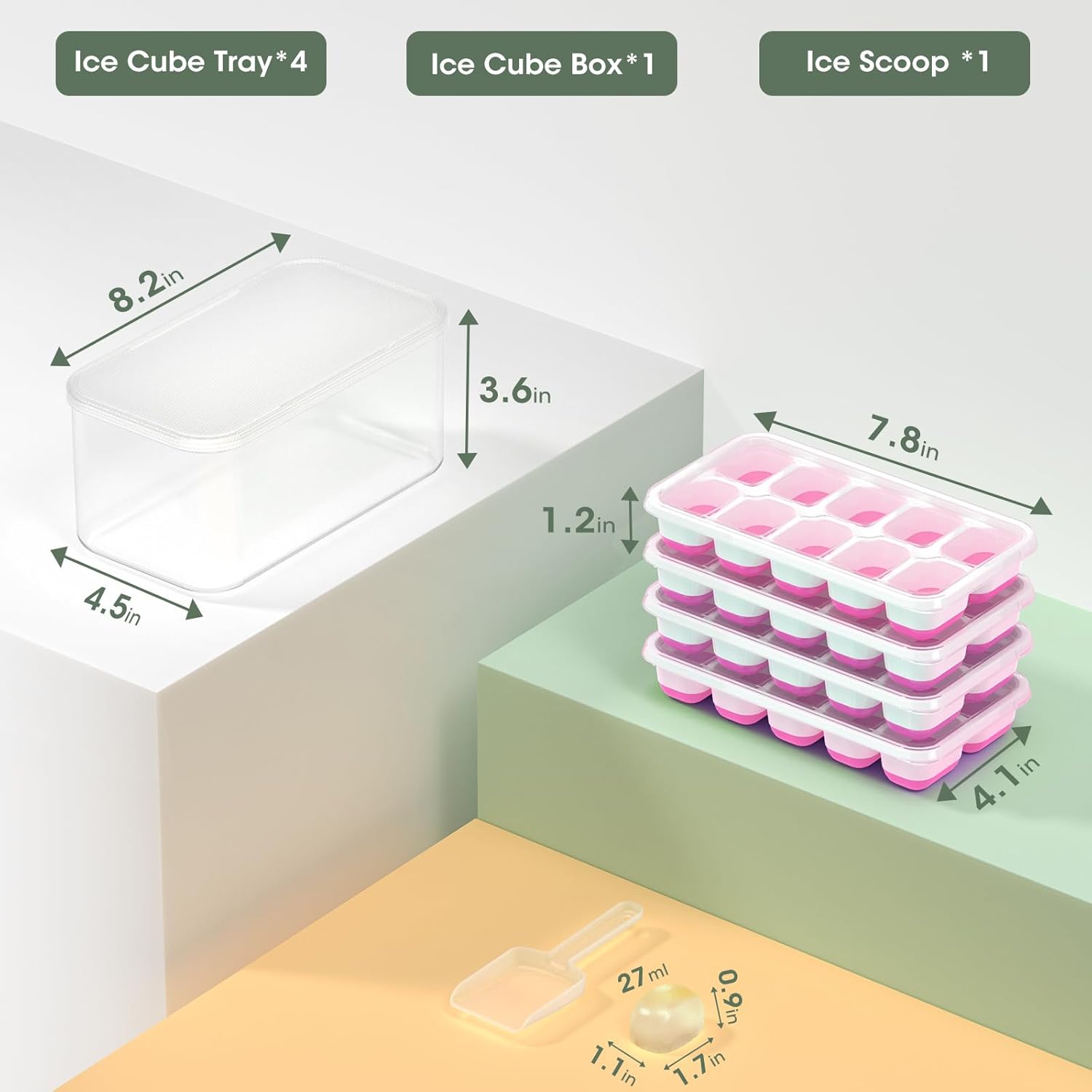 Thumbnail 6 de DOQAUS 4-Pack Ice Cube Trays with Lid and Bin – Stackable Silicone Ice Tray System