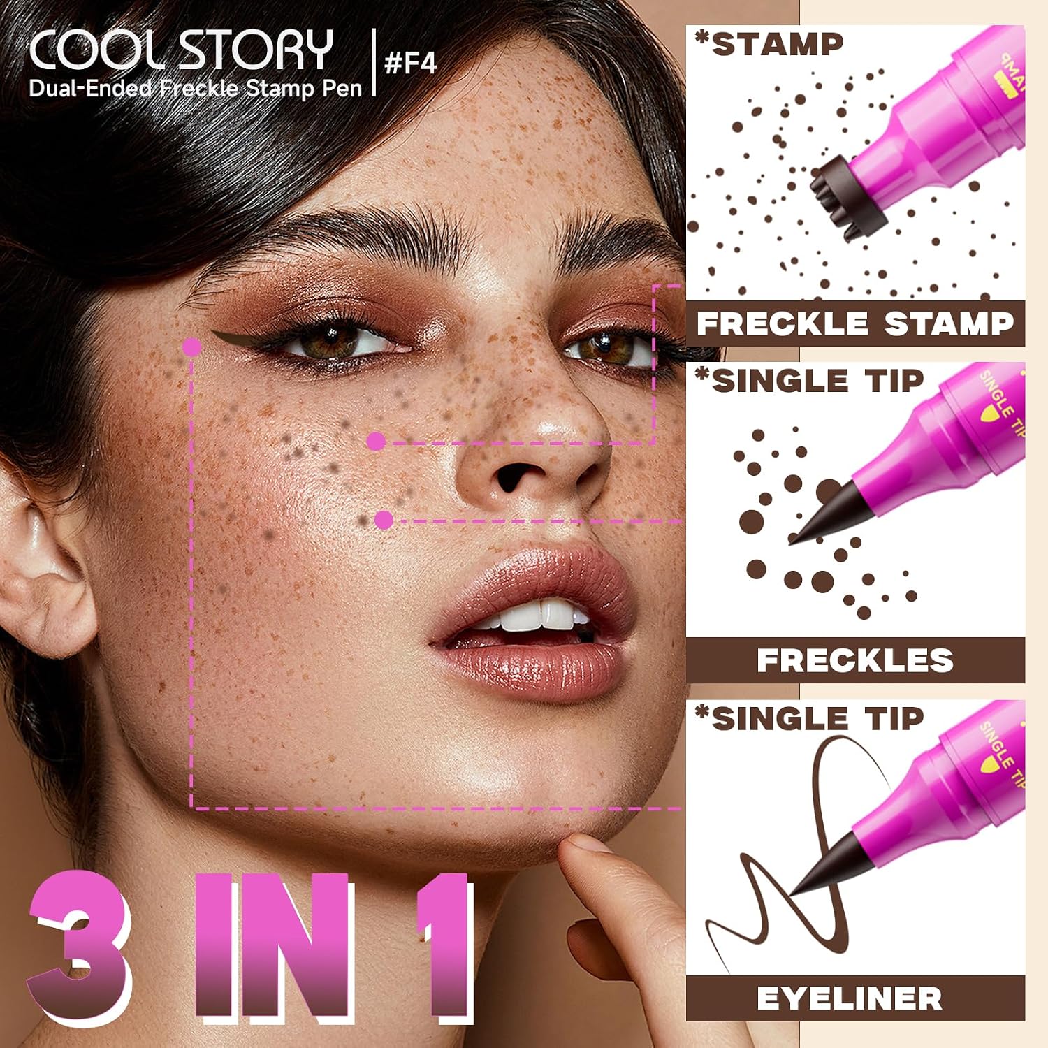 Detalle 1 de Beauty Glazed Dual-Ended Freckle Stamp Pen, #4 Dark Brown, Waterproof