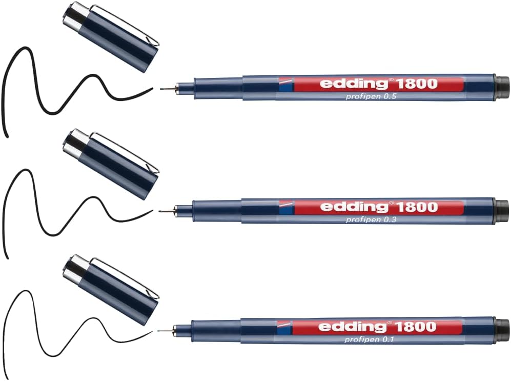 Detalle de edding 1800 precisiefineliner, 3 zwarte stiften met fijne metalen punt
