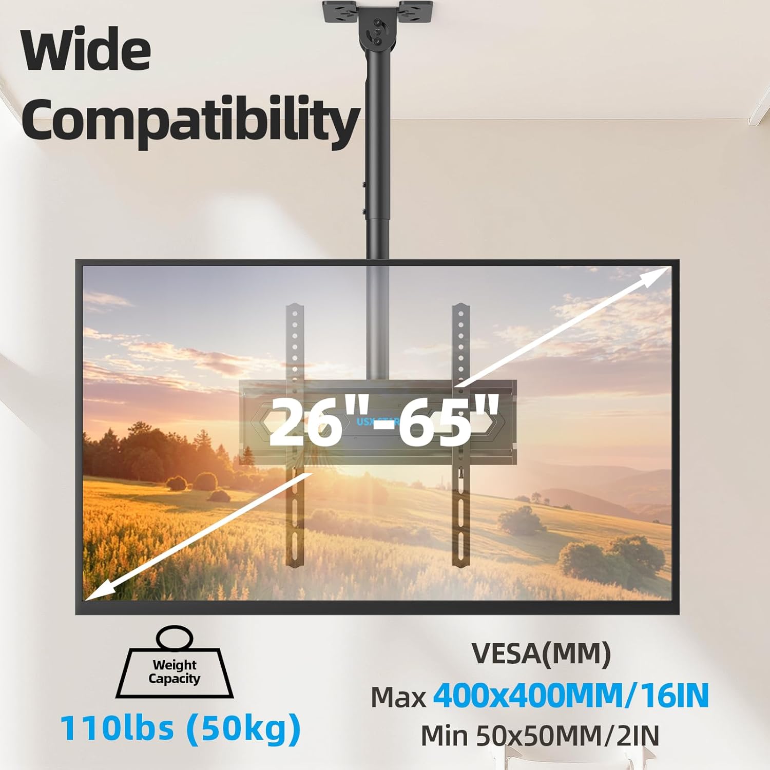 Thumbnail 3 de USX STAR Ceiling TV Mount (26–65 in) | 360° Swivel Full-Motion, Height-Adjustable, Max VESA 400x400
