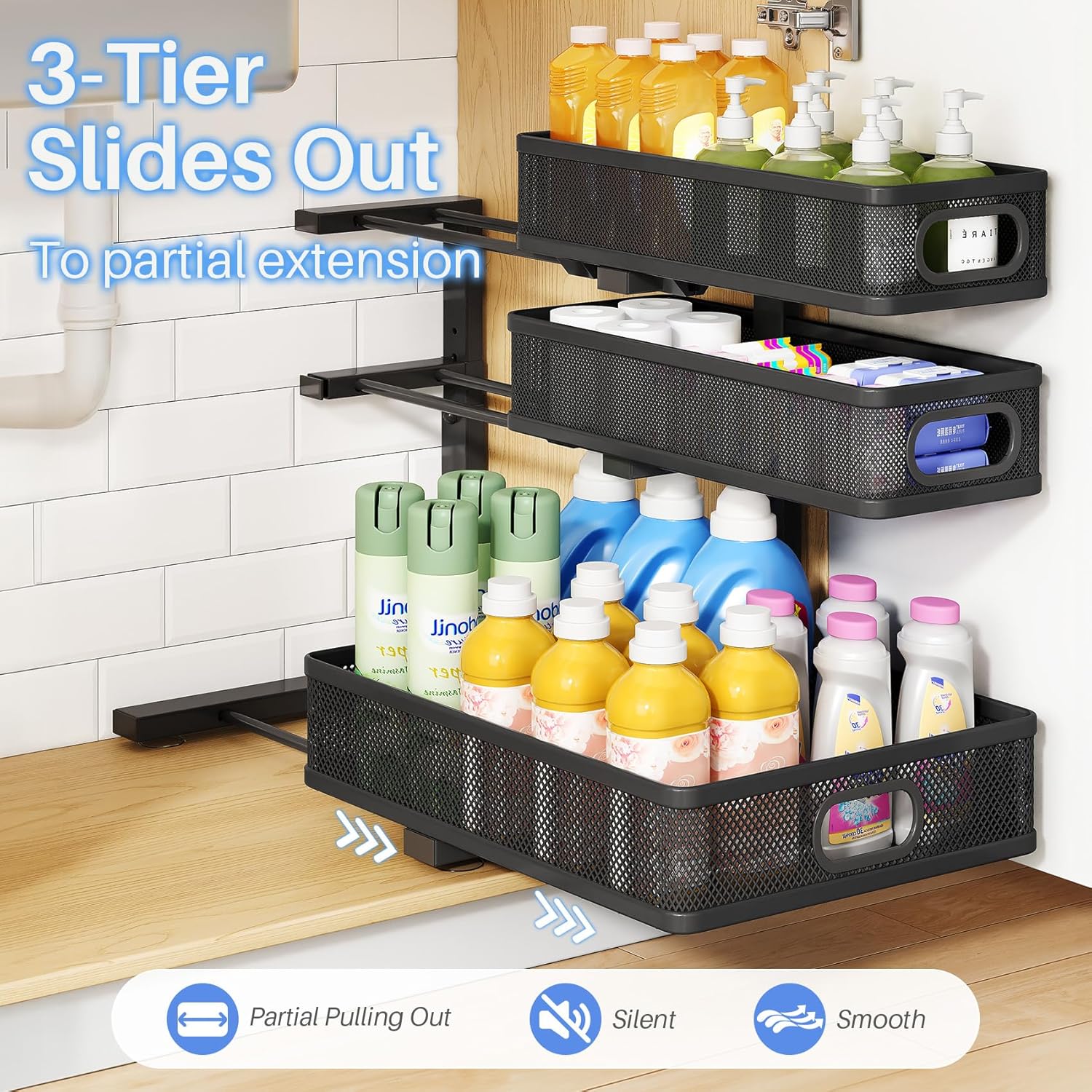Thumbnail 6 de HERJOY 2-Pack 3-Tier Under Sink Organizer with Pull-Out Slides and 55 lb Capacity