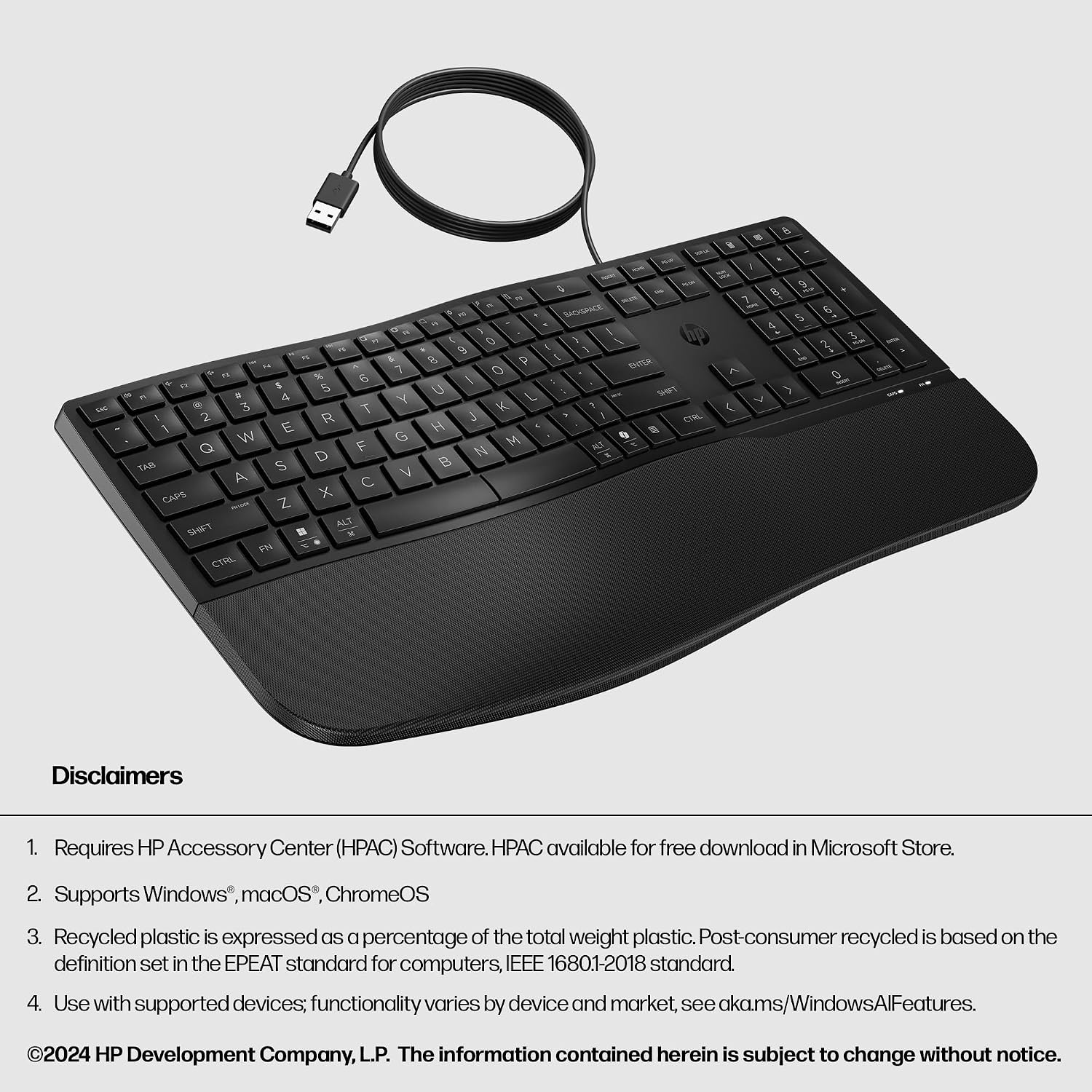 Detalle de HP 480 Comfort Wired Keyboard with Adjustable Typing Angles and 23 Programmable Keys