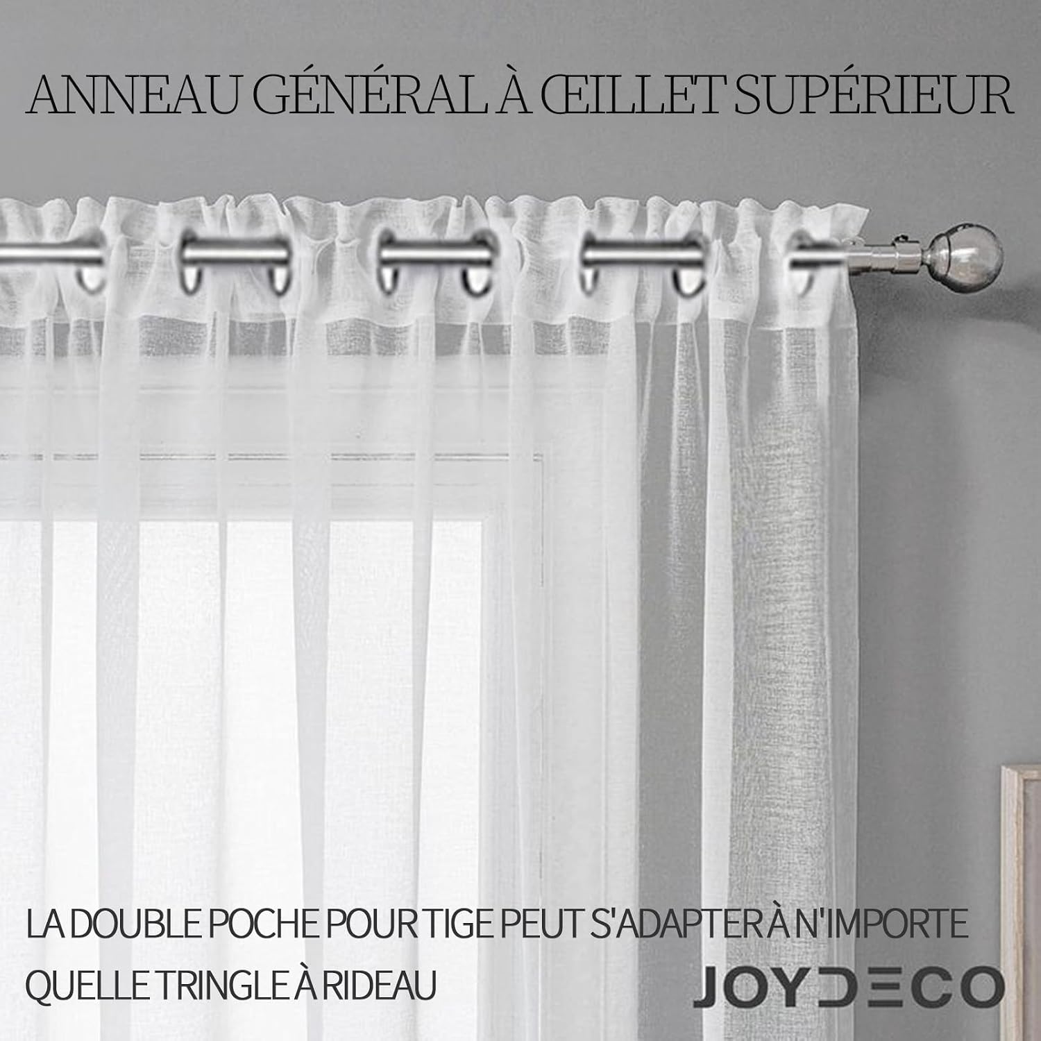 Thumbnail 4 de Joydeco Lot de 2 rideaux voilages blancs 140 x 137 cm