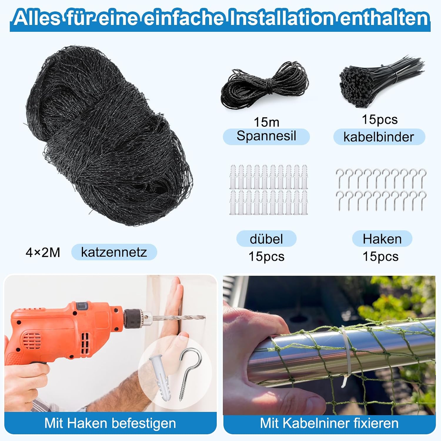 Thumbnail 6 de Aystkniet Katzennetz für Balkon 5 x 2 m – Drahtverstärkt, UV-beständig