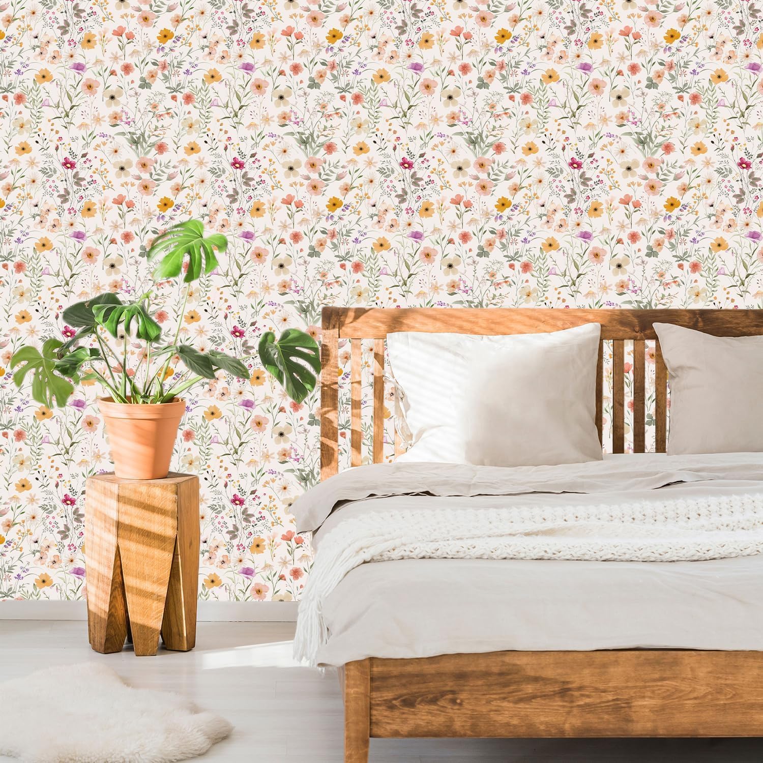 Thumbnail 1 de ANHUIB Blumen Tapete zum Selbstkleb en im Boho-Aquarell-Stil (44 x 300 cm) – Vinyl, abnehmbar, wasserdicht