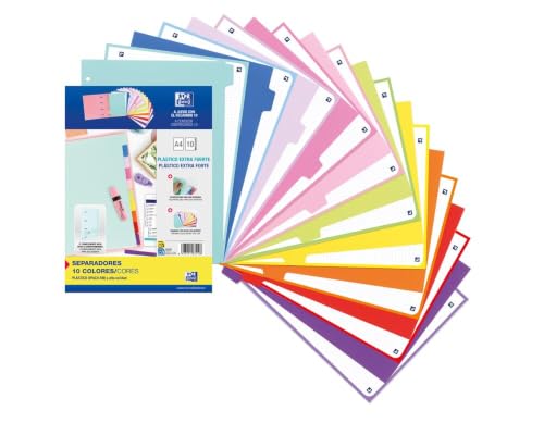 Detalle de Oxford Strongline: Separadores Archivador A4 de 10 colores y 4 taladros