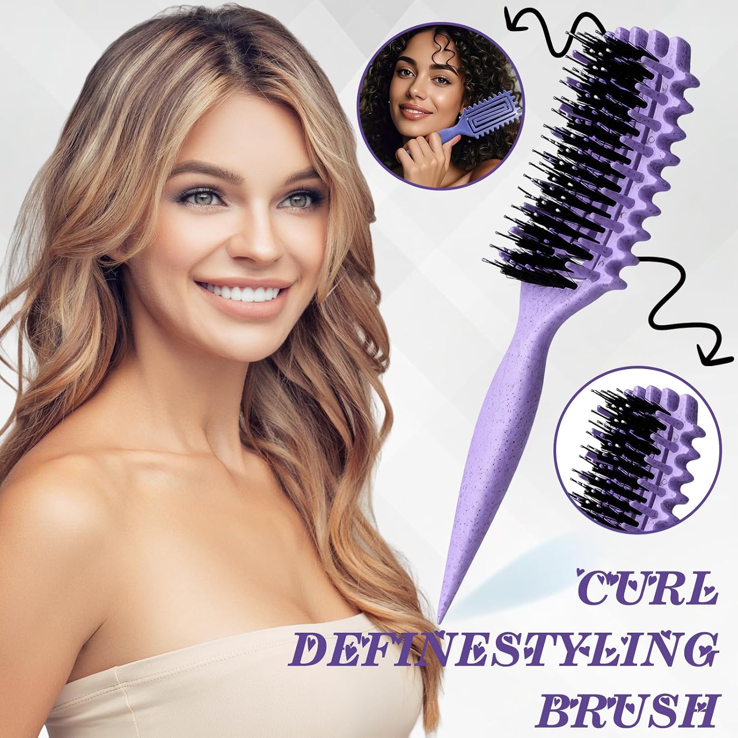 Detalle de Lockenbürste für Locken – sanftes Entwirren und Styling ohne Ziepen (Lila)