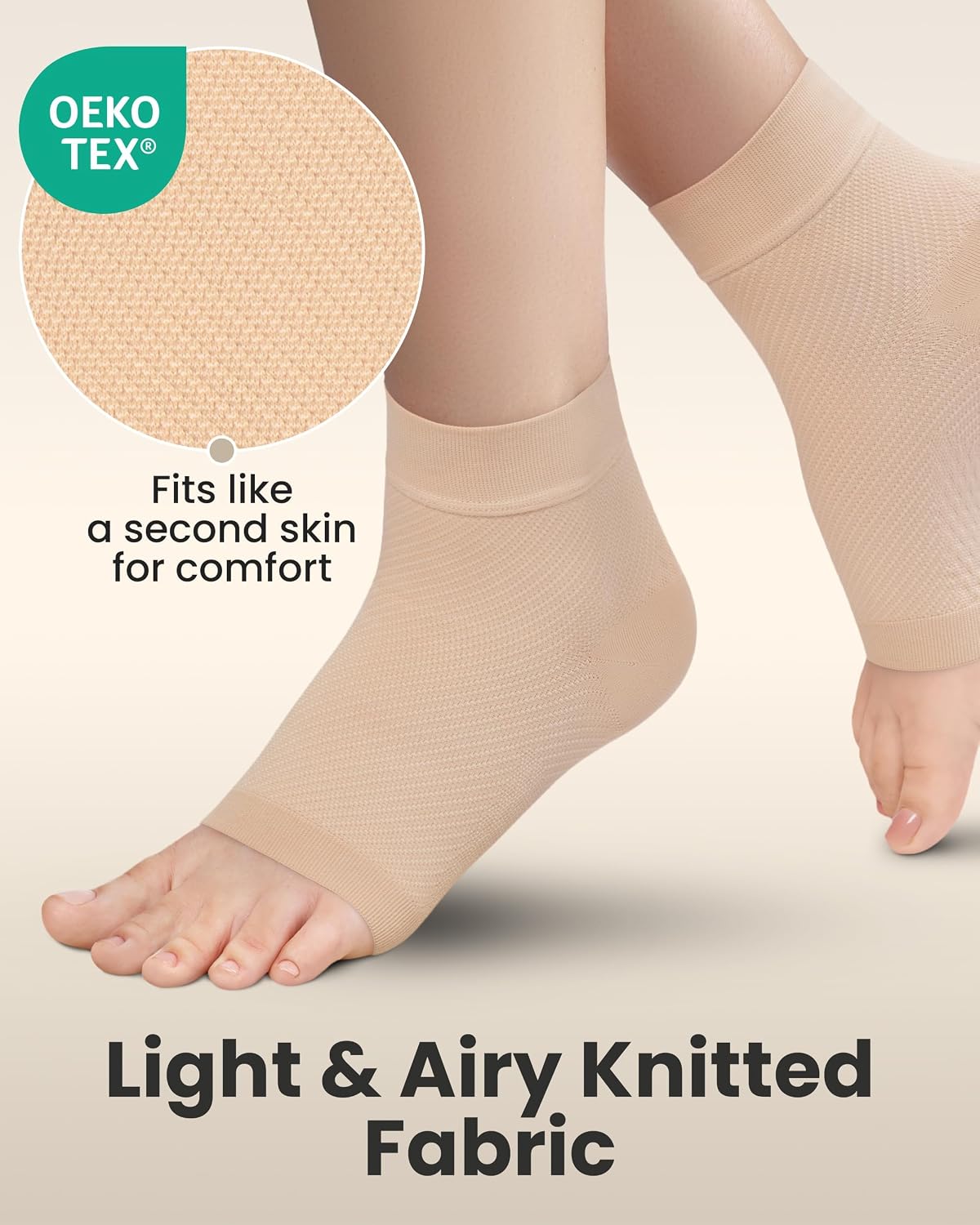Detalle 2 de KEMFORD Ankle Sleeve Compression Sleeves, 2XL Beige, Open Toe, 20–30 mmHg