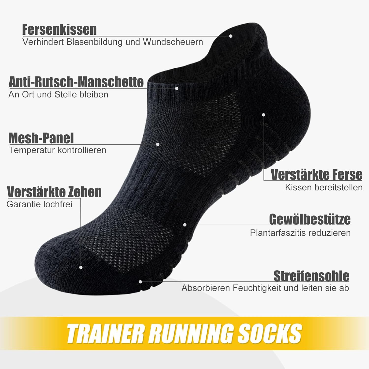 Detalle de SockWaddles Sneaker Socken Herren & Damen – atmungsaktive Sportsocken mit Polster, 6 Paar