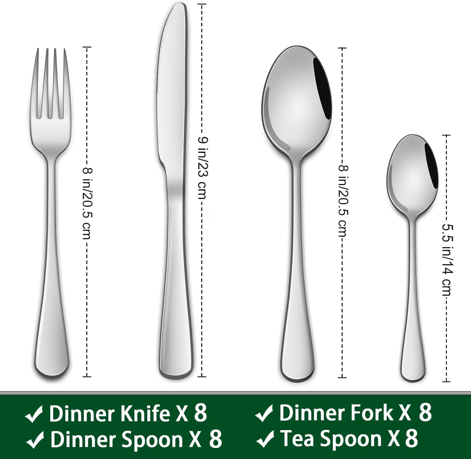 Detalle de 32-Piece Stainless Steel Cutlery Set for 8 – Dinner Knife, Fork, Spoons & Tea Spoons