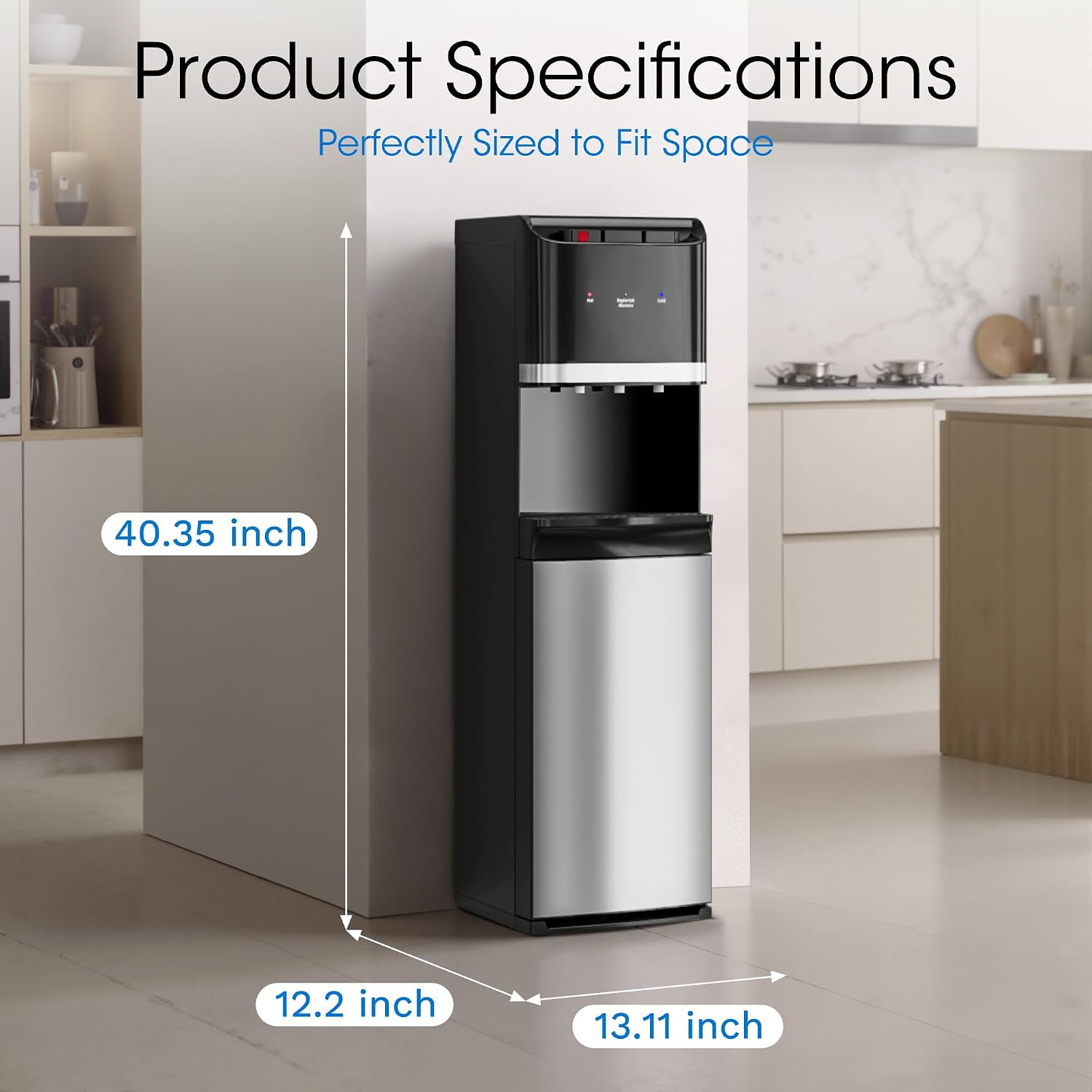 Detalle 1 de Tehanld THFT0834CS003 Bottom-Loading Water Cooler, 3 Temperatures, Black
