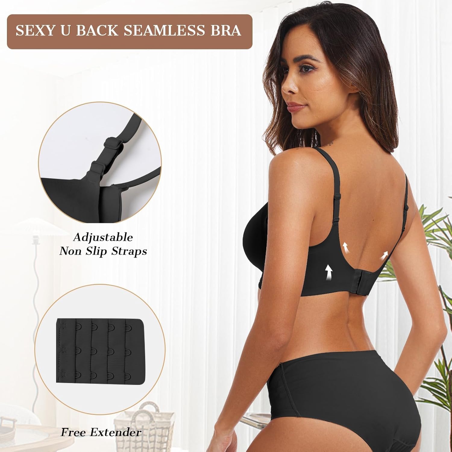 Detalle 1 de OEAK Womens Wireless Push Up Bra 4‑Row Hooks 🎀