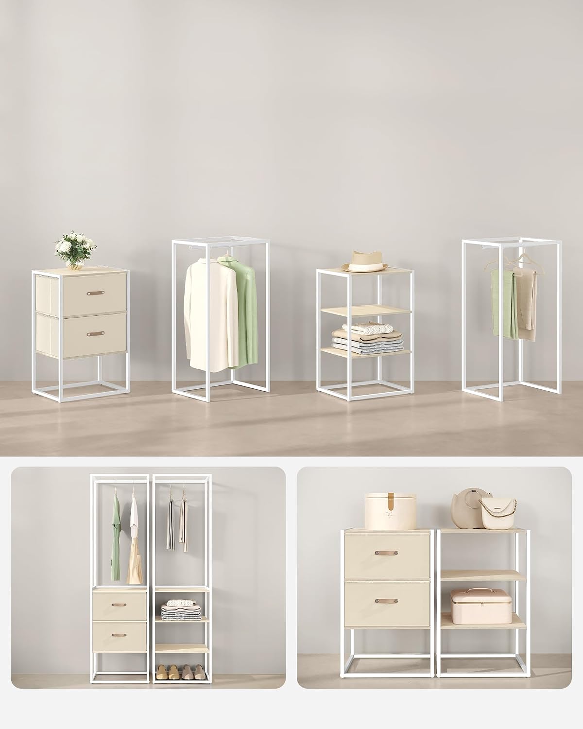 Detalle de SONGMICS BLOCHIC RGR003W67 open kledingrek met 2 laden en 4 legplanken