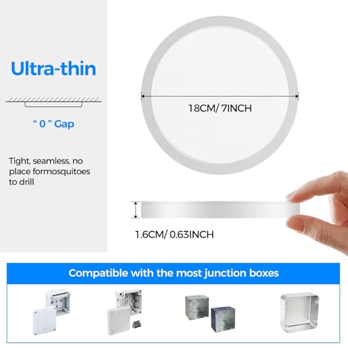 Detalle de Peasur Plafón LED Techo Baño 15W, regulable 3000–6500K, IP54, 18×1.6 cm