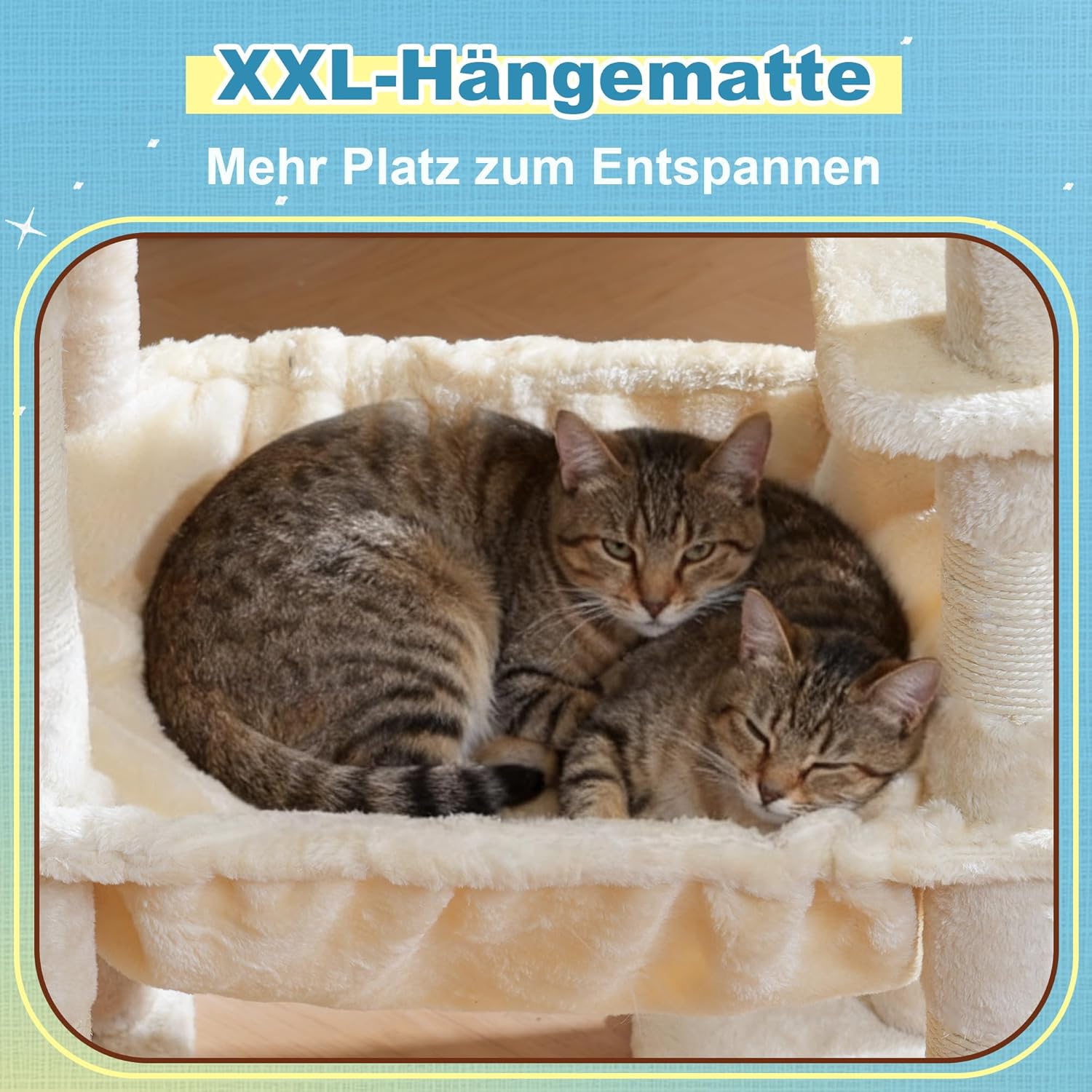 Thumbnail 4 de Hey-brother Kratzbaum stufig für Großkatzen mit 3 Katzenbetten, großer Hängematte und Sisalkratzbrett (160 cm, beige)