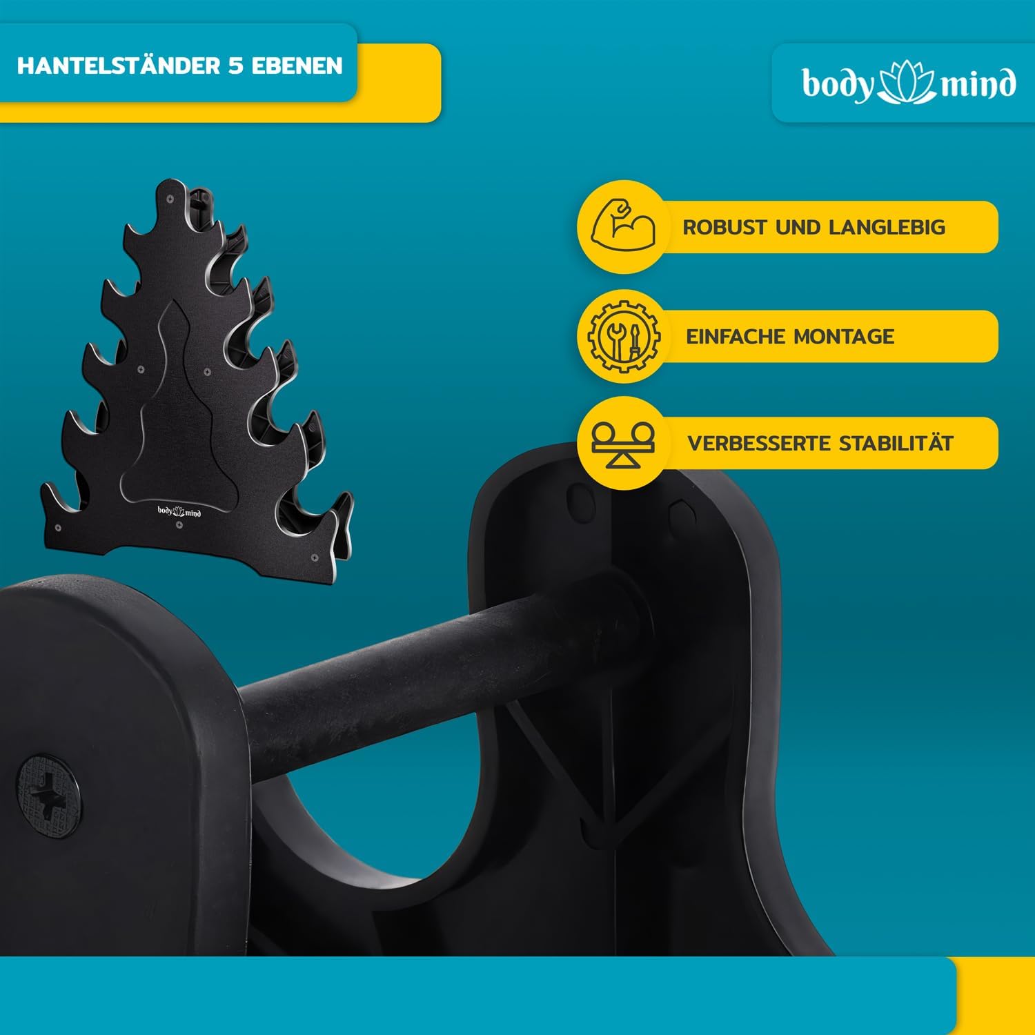 Detalle 2 de Body & Mind Hanteln 2er Set Gymnastikhanteln – Komplettes 10er-Kurzhantel-Set mit Standfuß