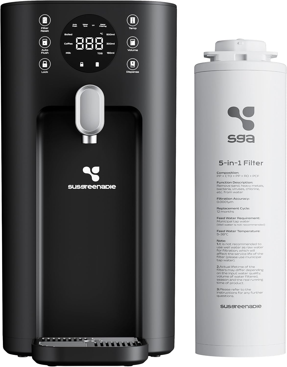 Detalle de CIARRA X SusGreenable Depuratore Acqua a Osmosi Inversa da Tavolo - 4 Stadi RO, 4 Temperature, 4.3L, Plug & Play