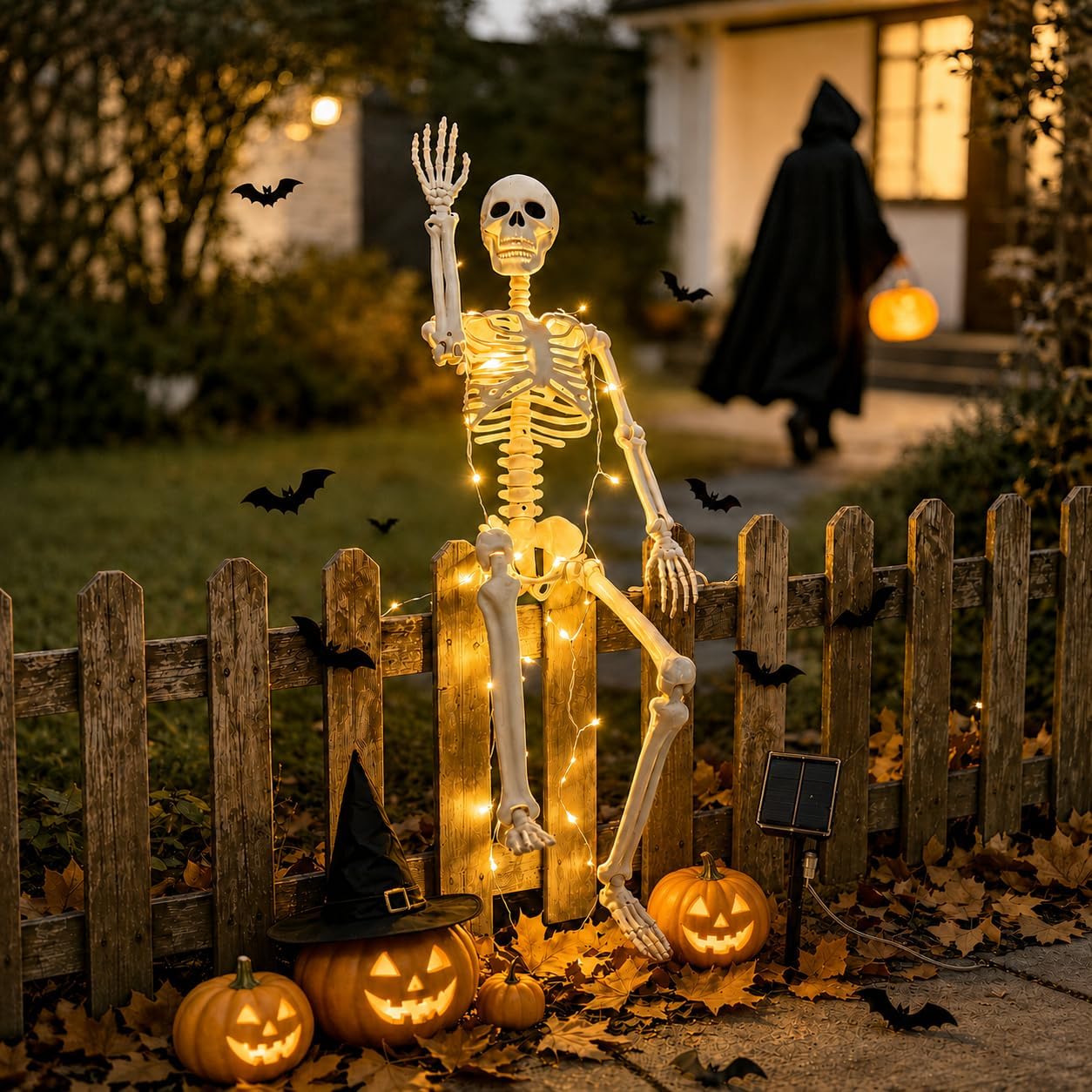 Detalle de Anrtrog KL001 36-Inch Solar Halloween Skeleton with Warm Lights and Remote