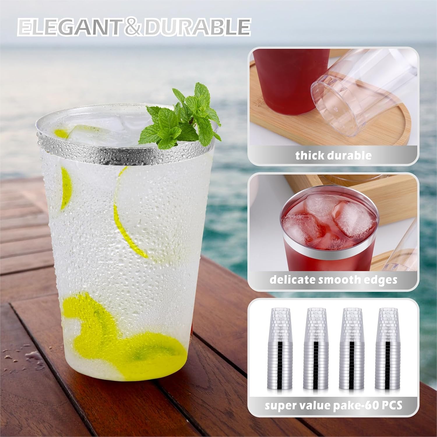 Detalle de Hejo ysb-360 plastglas med silverkant, 360 ml, 60-pack
