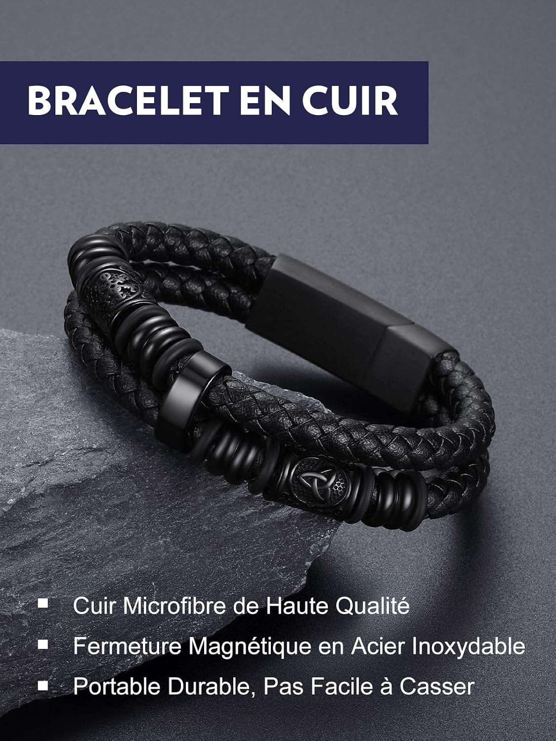 Detalle 2 de Bandmax Bracelet cuir tressé 25 cm