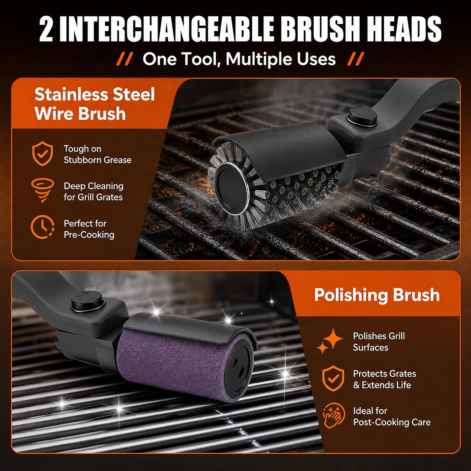 Thumbnail 3 de Spazzola elettrica per barbecue a batteria con testa orientabile 180° – Tre velocità, 90 minuti di autonomia, impermeabile