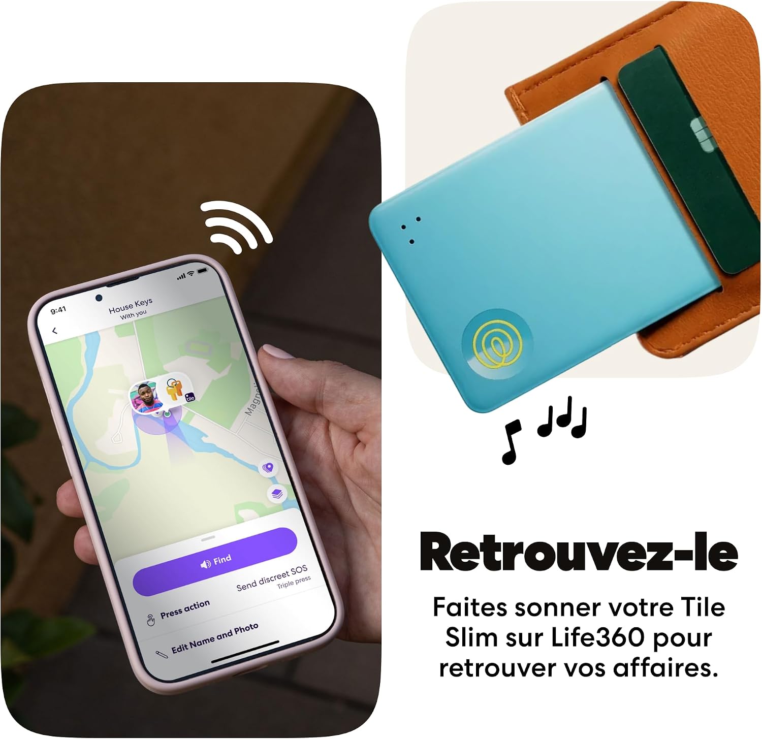 Detalle de Life360 Tile Slim Aqua Lemon : Détecteur ultrafin pour portefeuille, bagages et objets personnels
