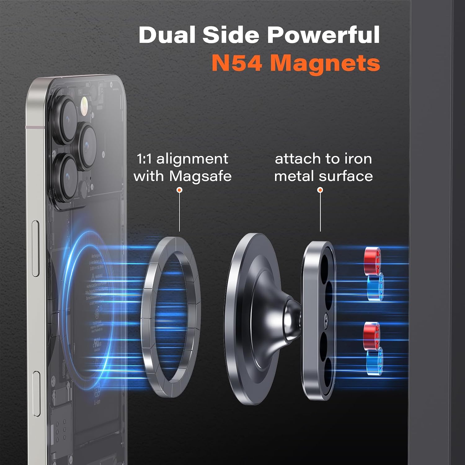 Detalle de A2C Gym Magnetic Phone Holder – Dual Strong Magnets for iPhone 17/16/15 Series