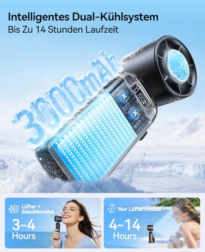 Thumbnail 4 de KIMMOO Handventilator mit Eiskühlung – 3-in-1, 21000 U/min, 199 Stufen, bis zu 14h Akku