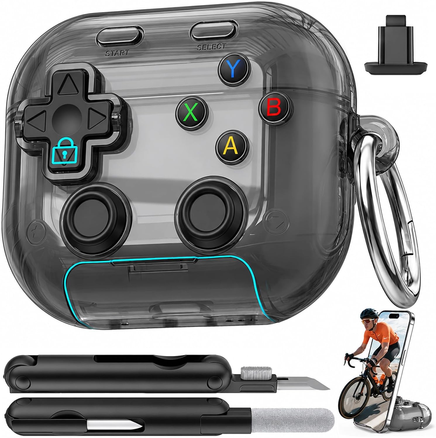 Detalle de Polislime AirPods 4 Case Cover (2024) with Safety Lock, Pressable Button, and Built-in Phone Stand