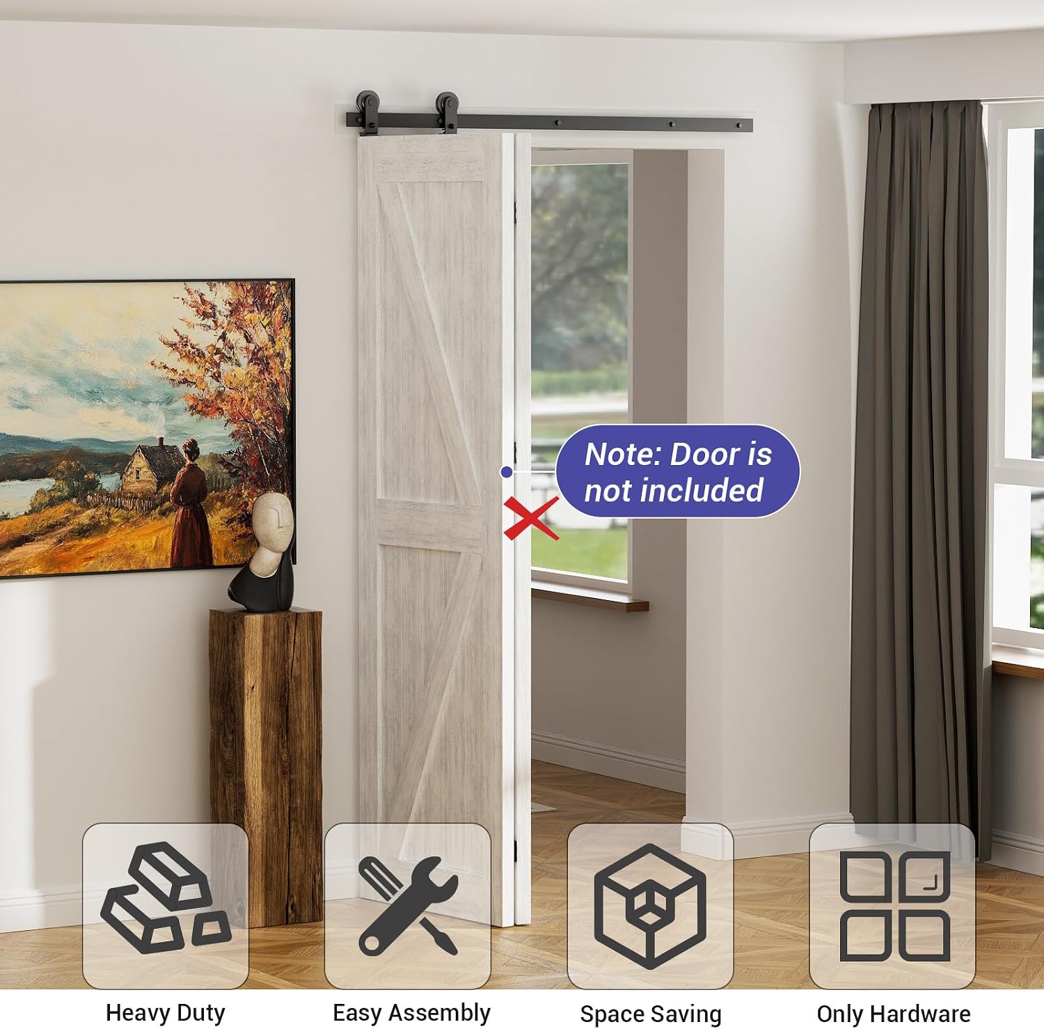 Detalle de Kit Binario per Porta Scorrevole Bifold 92 cm – Sistema Nero per 2 Porte Scorrevoli (Muro Esterno/Interno)